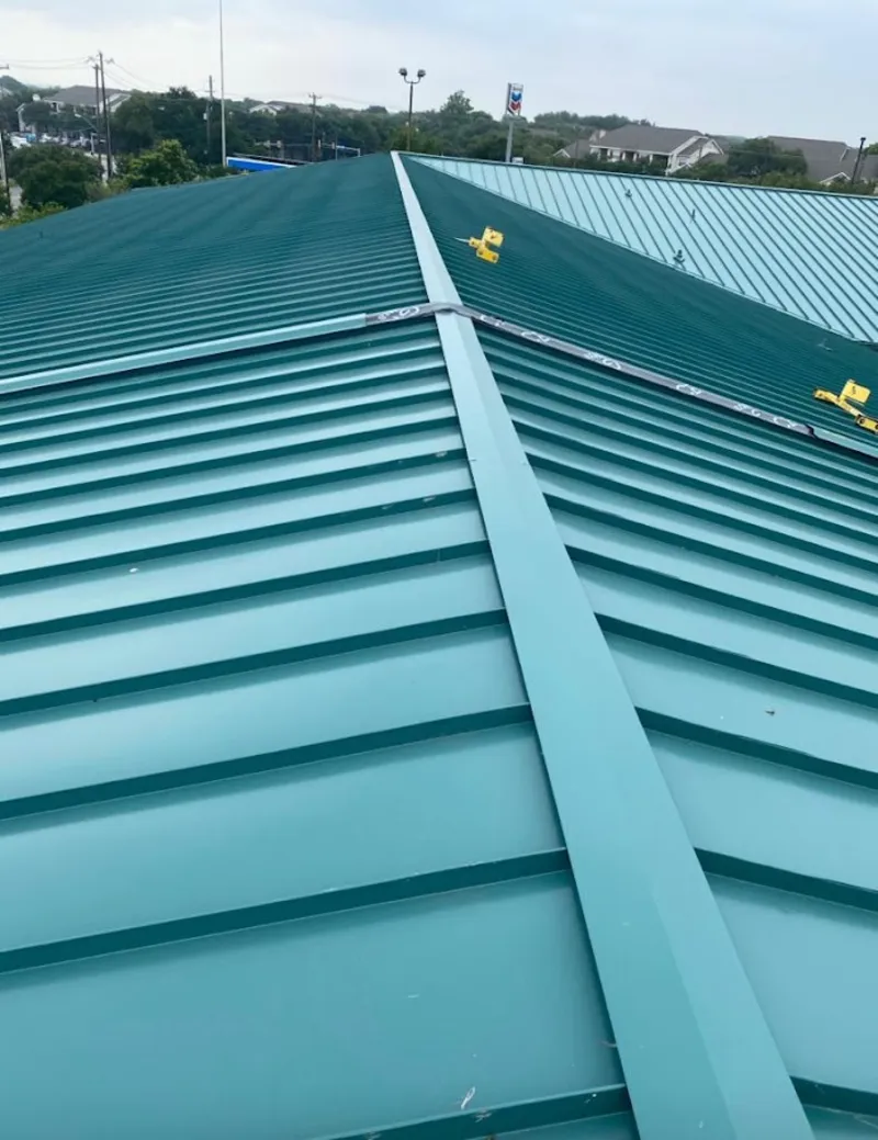 Green commercial metal roof ridge and valley for Metal Roof Repair in Garwood